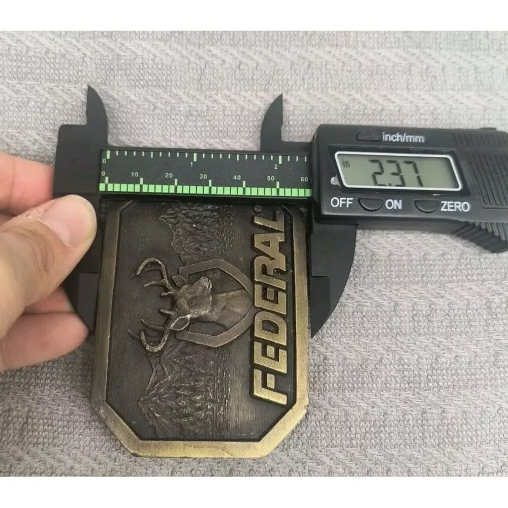 Vintage Indiana Metal Craft Federal Ammunition Brass Belt Buckle Deer Buck Hunt